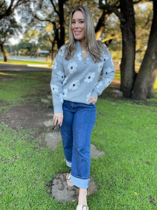 PREORDER: Flower Powered Half Zip Sweater in Four Colors-[option4]-[option5]-[option6]-[option7]-[option8]-Womens-Clothing-Shop