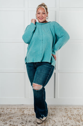 Simple Silhouette Brushed Hacci Sweater in Dusty Teal-[option4]-[option5]-[option6]-[option7]-[option8]-Womens-Clothing-Shop