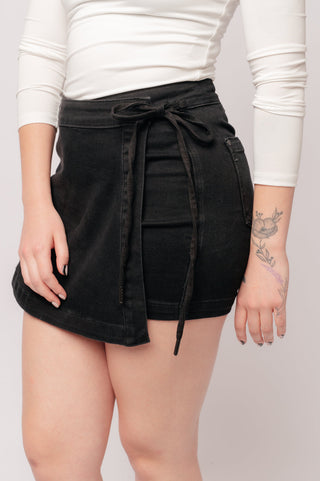 Bentli High Rise Side Tie Denim Skort in Black-[option4]-[option5]-[option6]-[option7]-[option8]-Womens-Clothing-Shop