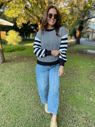 PREORDER: Aspen Striped Sleeve Sweater in Four Colors-[option4]-[option5]-[option6]-[option7]-[option8]-Womens-Clothing-Shop