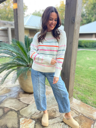 PREORDER: Come On Get Happy Striped Sweater in Two Colors-[option4]-[option5]-[option6]-[option7]-[option8]-Womens-Clothing-Shop