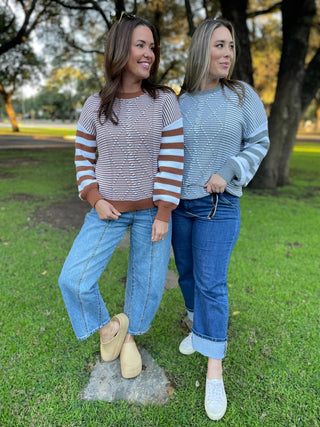 PREORDER: Aspen Striped Sleeve Sweater in Four Colors-[option4]-[option5]-[option6]-[option7]-[option8]-Womens-Clothing-Shop