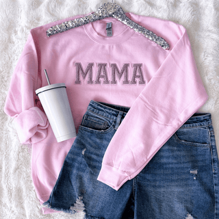 PREORDER: Mama Embroidered Glitter Sweatshirt in Pink-[option4]-[option5]-[option6]-[option7]-[option8]-Womens-Clothing-Shop