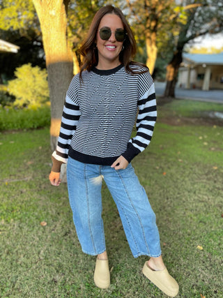 PREORDER: Aspen Striped Sleeve Sweater in Four Colors-[option4]-[option5]-[option6]-[option7]-[option8]-Womens-Clothing-Shop