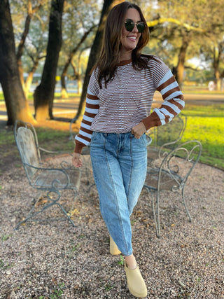 PREORDER: Aspen Striped Sleeve Sweater in Four Colors-[option4]-[option5]-[option6]-[option7]-[option8]-Womens-Clothing-Shop