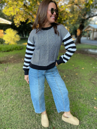 PREORDER: Aspen Striped Sleeve Sweater in Four Colors-[option4]-[option5]-[option6]-[option7]-[option8]-Womens-Clothing-Shop