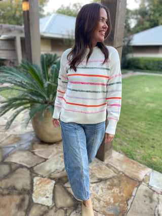 PREORDER: Come On Get Happy Striped Sweater in Two Colors-[option4]-[option5]-[option6]-[option7]-[option8]-Womens-Clothing-Shop