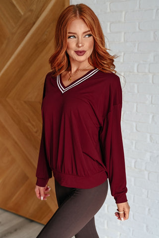 All Out Comfort V-Neck Pullover in Red Merlot-[option4]-[option5]-[option6]-[option7]-[option8]-Womens-Clothing-Shop