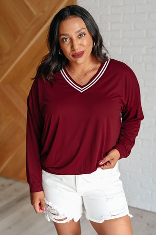 All Out Comfort V-Neck Pullover in Red Merlot-[option4]-[option5]-[option6]-[option7]-[option8]-Womens-Clothing-Shop