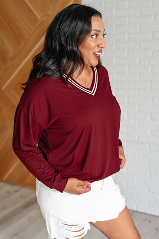 All Out Comfort V-Neck Pullover in Red Merlot-[option4]-[option5]-[option6]-[option7]-[option8]-Womens-Clothing-Shop