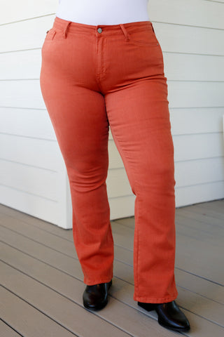 Autumn Mid Rise Slim Bootcut Jeans in Terracotta-[option4]-[option5]-[option6]-[option7]-[option8]-Womens-Clothing-Shop