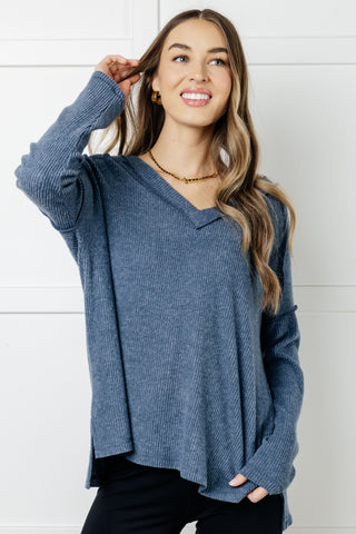 Basically Freezing Brushed Hacci Top in Dusty Blue-[option4]-[option5]-[option6]-[option7]-[option8]-Womens-Clothing-Shop