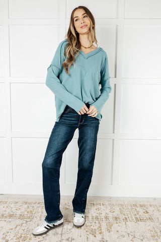 Basically Freezing Brushed Hacci Top in Dusty Teal-[option4]-[option5]-[option6]-[option7]-[option8]-Womens-Clothing-Shop