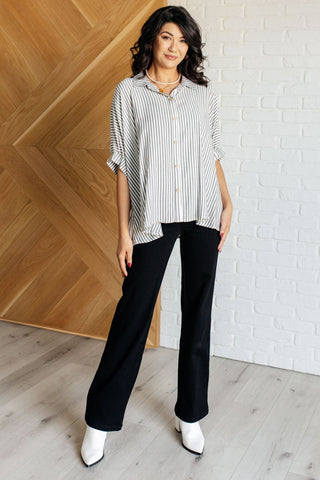 Boxy Striped Button Up in Black-[option4]-[option5]-[option6]-[option7]-[option8]-Womens-Clothing-Shop