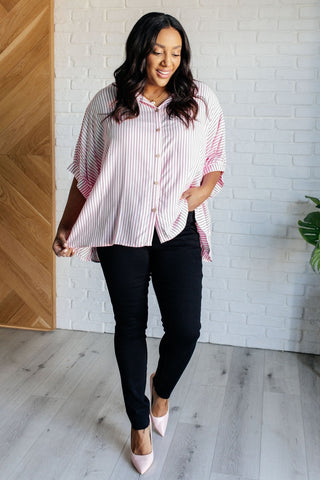 Boxy Striped Button Up in Hot Pink-[option4]-[option5]-[option6]-[option7]-[option8]-Womens-Clothing-Shop