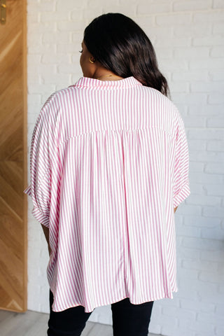 Boxy Striped Button Up in Hot Pink-[option4]-[option5]-[option6]-[option7]-[option8]-Womens-Clothing-Shop