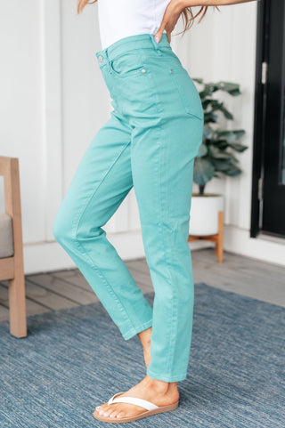 Bridgette High Rise Garment Dyed Slim Jeans in Aquamarine-[option4]-[option5]-[option6]-[option7]-[option8]-Womens-Clothing-Shop