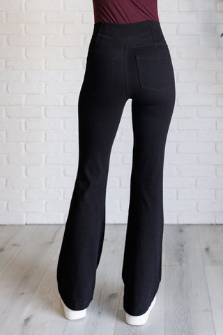 Building Habits Twill Flared Crossover Waist Pant in Black-[option4]-[option5]-[option6]-[option7]-[option8]-Womens-Clothing-Shop