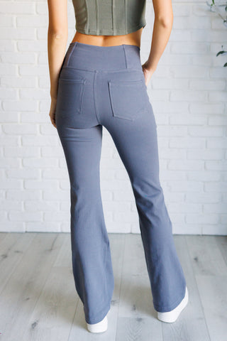 Building Habits Twill Flared Crossover Waist Pant in Titanium-[option4]-[option5]-[option6]-[option7]-[option8]-Womens-Clothing-Shop