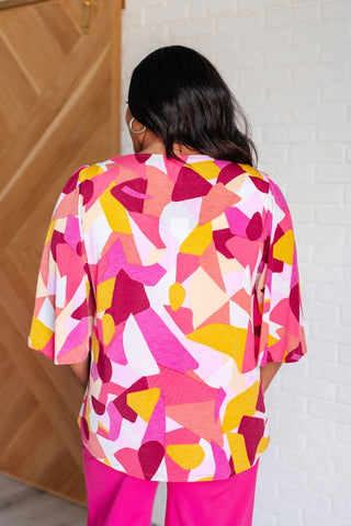 Cali Blouse in Magenta and Mustard Abstract-[option4]-[option5]-[option6]-[option7]-[option8]-Womens-Clothing-Shop