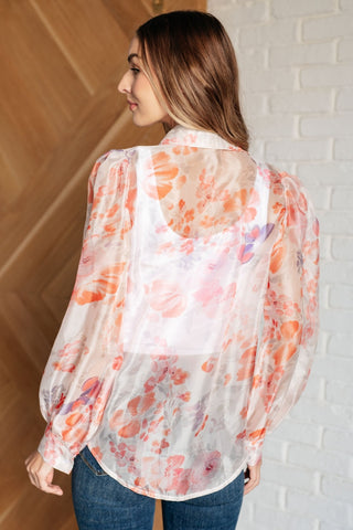 Call Me Back Sheer Floral Button Up Blouse-[option4]-[option5]-[option6]-[option7]-[option8]-Womens-Clothing-Shop