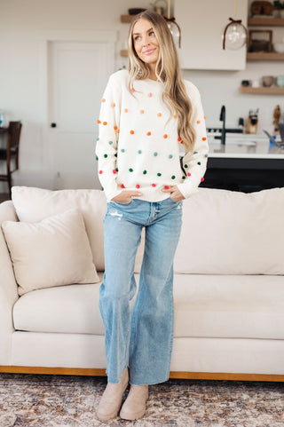 Candy Buttons Pom Detail Sweater-[option4]-[option5]-[option6]-[option7]-[option8]-Womens-Clothing-Shop