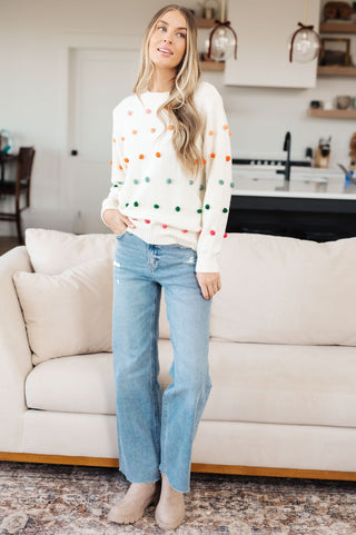 Candy Buttons Pom Detail Sweater-[option4]-[option5]-[option6]-[option7]-[option8]-Womens-Clothing-Shop