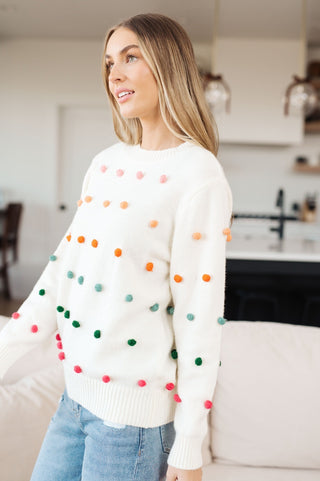 Candy Buttons Pom Detail Sweater-[option4]-[option5]-[option6]-[option7]-[option8]-Womens-Clothing-Shop