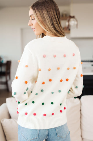 Candy Buttons Pom Detail Sweater-[option4]-[option5]-[option6]-[option7]-[option8]-Womens-Clothing-Shop