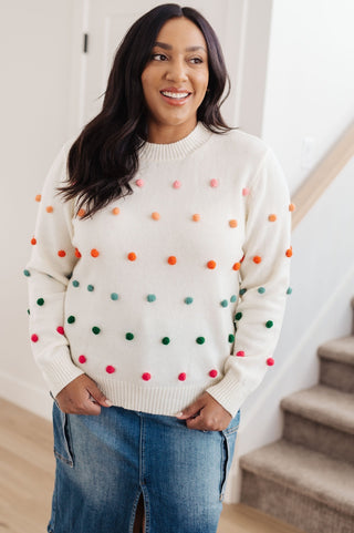 Candy Buttons Pom Detail Sweater-[option4]-[option5]-[option6]-[option7]-[option8]-Womens-Clothing-Shop