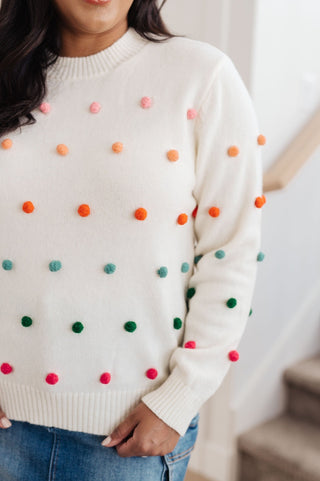 Candy Buttons Pom Detail Sweater-[option4]-[option5]-[option6]-[option7]-[option8]-Womens-Clothing-Shop