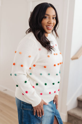 Candy Buttons Pom Detail Sweater-[option4]-[option5]-[option6]-[option7]-[option8]-Womens-Clothing-Shop