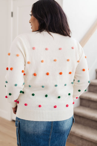 Candy Buttons Pom Detail Sweater-[option4]-[option5]-[option6]-[option7]-[option8]-Womens-Clothing-Shop