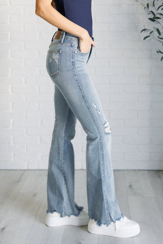 Caroline Mid Rise Control Top Distressed Flare Jeans-[option4]-[option5]-[option6]-[option7]-[option8]-Womens-Clothing-Shop