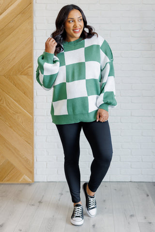 Check Yourself Checkered Sweater in Green-[option4]-[option5]-[option6]-[option7]-[option8]-Womens-Clothing-Shop