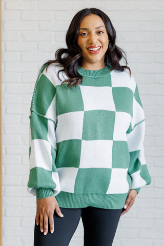 Check Yourself Checkered Sweater in Green-[option4]-[option5]-[option6]-[option7]-[option8]-Womens-Clothing-Shop