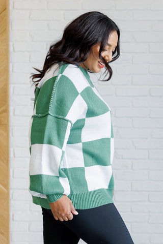 Check Yourself Checkered Sweater in Green-[option4]-[option5]-[option6]-[option7]-[option8]-Womens-Clothing-Shop