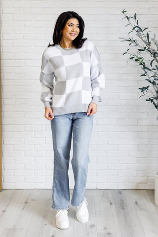 Check Yourself Checkered Sweater in Grey-[option4]-[option5]-[option6]-[option7]-[option8]-Womens-Clothing-Shop