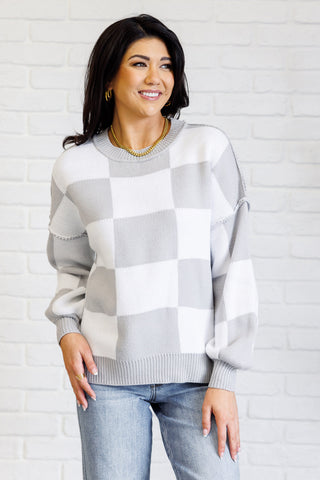 Check Yourself Checkered Sweater in Grey-[option4]-[option5]-[option6]-[option7]-[option8]-Womens-Clothing-Shop