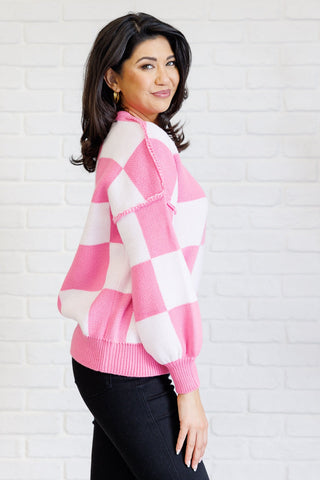 Check Yourself Checkered Sweater in Pink-[option4]-[option5]-[option6]-[option7]-[option8]-Womens-Clothing-Shop