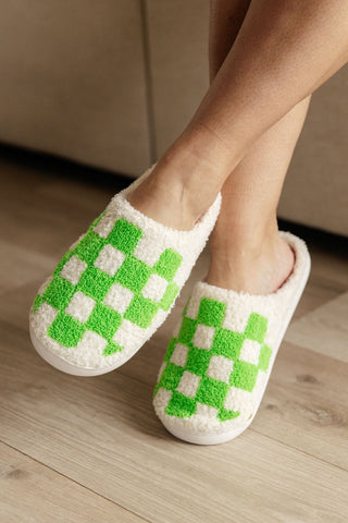 Checked Out Slippers in Green-[option4]-[option5]-[option6]-[option7]-[option8]-Womens-Clothing-Shop