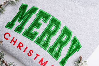 PREORDER: Embroidered Merry Christmas Glitter Applique Sweatshirt-[option4]-[option5]-[option6]-[option7]-[option8]-Womens-Clothing-Shop