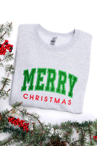 PREORDER: Embroidered Merry Christmas Glitter Applique Sweatshirt-[option4]-[option5]-[option6]-[option7]-[option8]-Womens-Clothing-Shop