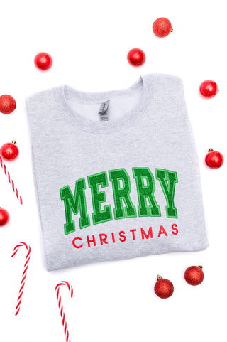 PREORDER: Embroidered Merry Christmas Glitter Applique Sweatshirt-[option4]-[option5]-[option6]-[option7]-[option8]-Womens-Clothing-Shop