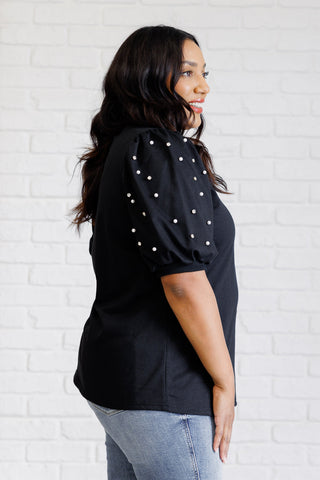 Diamonds and Pearls Puff Sleeve Top in Black-[option4]-[option5]-[option6]-[option7]-[option8]-Womens-Clothing-Shop