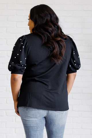 Diamonds and Pearls Puff Sleeve Top in Black-[option4]-[option5]-[option6]-[option7]-[option8]-Womens-Clothing-Shop