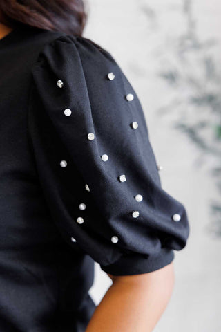 Diamonds and Pearls Puff Sleeve Top in Black-[option4]-[option5]-[option6]-[option7]-[option8]-Womens-Clothing-Shop