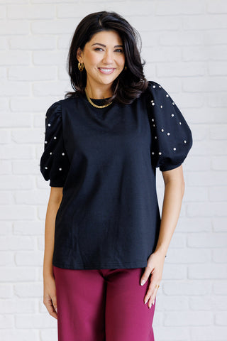 Diamonds and Pearls Puff Sleeve Top in Black-[option4]-[option5]-[option6]-[option7]-[option8]-Womens-Clothing-Shop