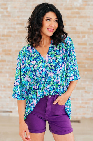 Dreamer Peplum Top in Navy and Mint Floral-[option4]-[option5]-[option6]-[option7]-[option8]-Womens-Clothing-Shop