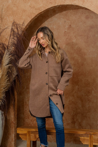 Oversized Fleece Collared Button Up Shacket-[option4]-[option5]-[option6]-[option7]-[option8]-Womens-Clothing-Shop